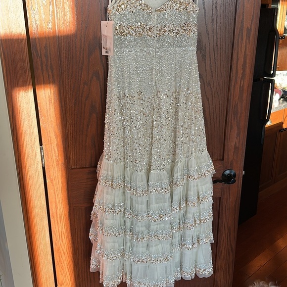 Mac Duggal NWT Champagne Ivory Tiered Sequin Embellished Midi Dress Sz 8 #10883 - Picture 11 of 14